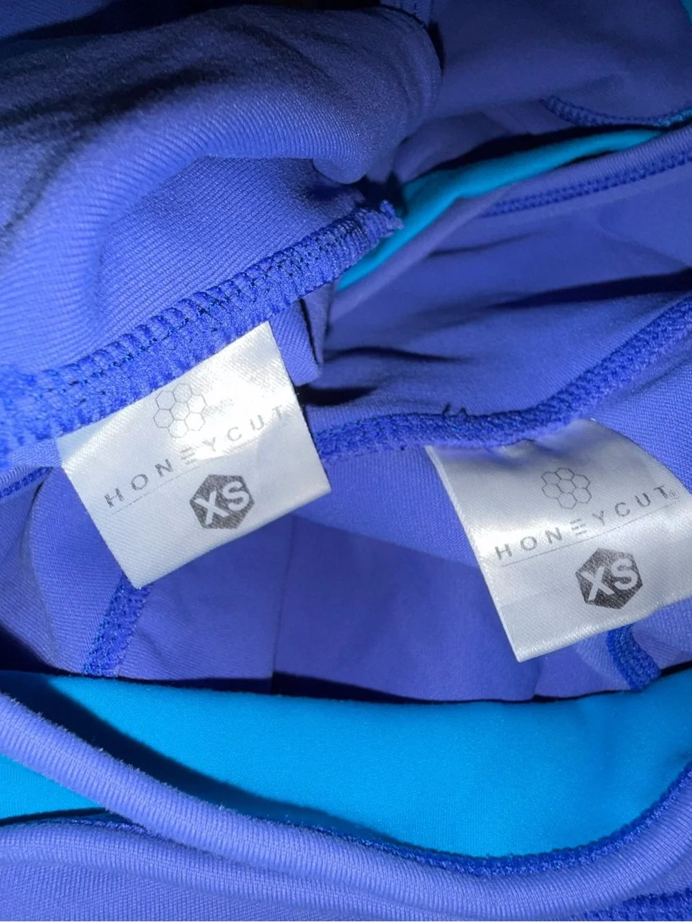 Honeycutt 2 Piece Dance Set Bra Top and Shorts Purple/Teal Size XXS Adult